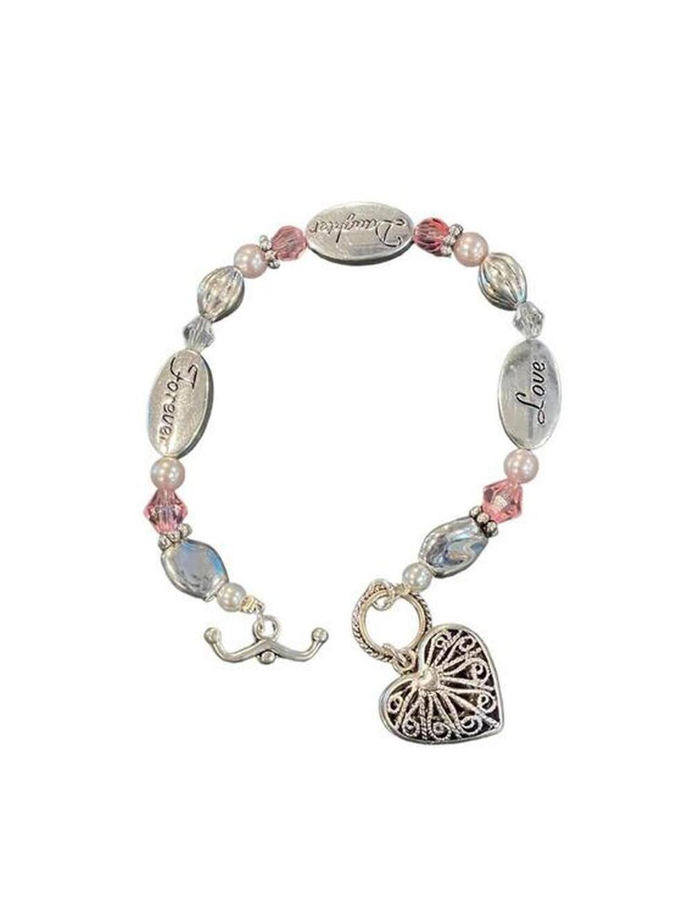 New bracelet silver and pink tone beads in lined giftbox